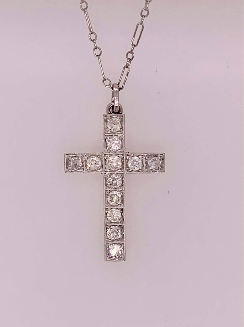 Estate Platinum European Cut Diamond Cross Pendant