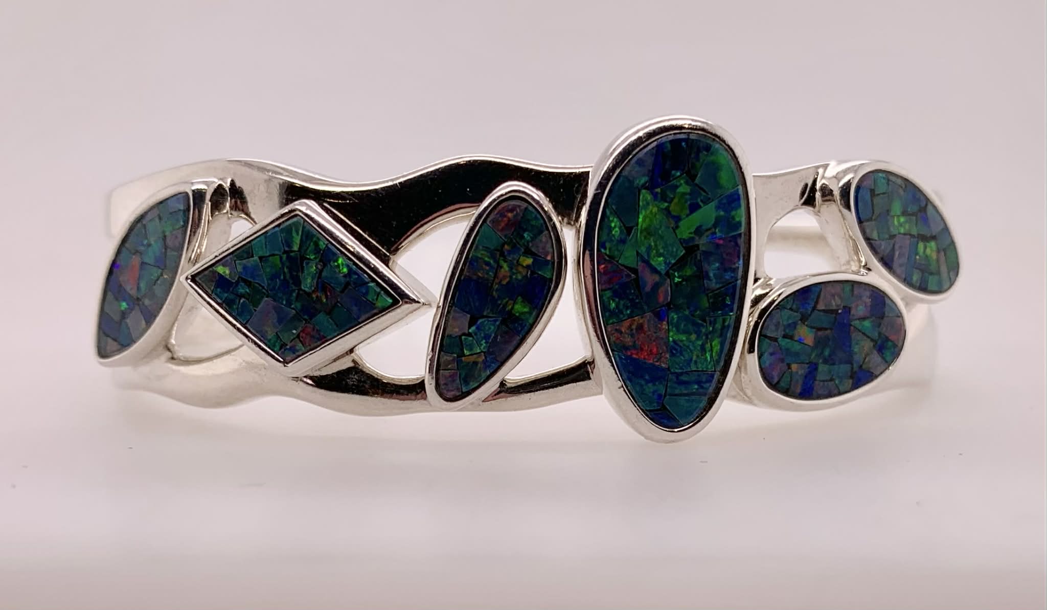 Sterling Opal Mosaic Cuff Bracelet