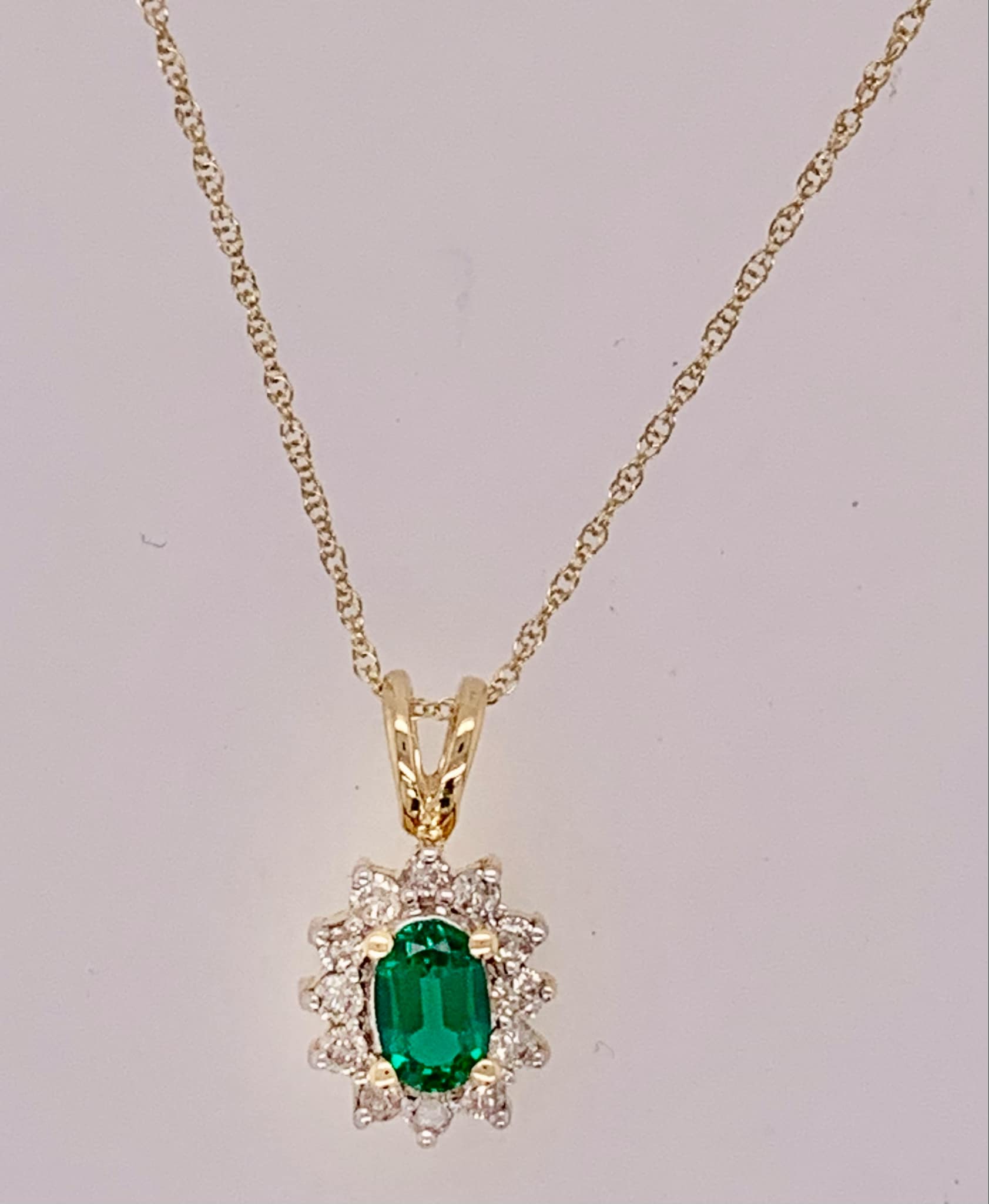 Estate Lab Emerald & Diamond Pendant