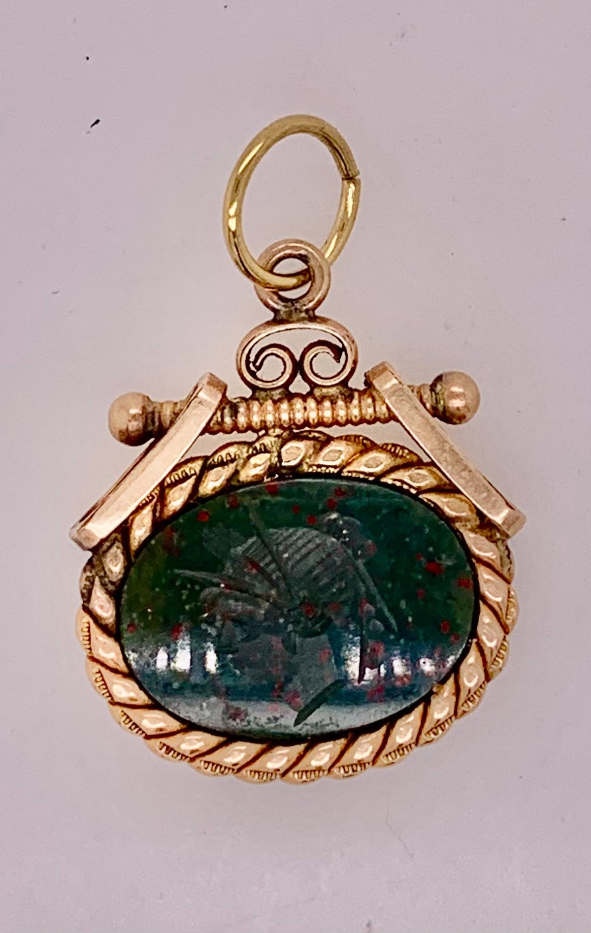 Estate Bloodstone Intaglio Watch Fob Pendant