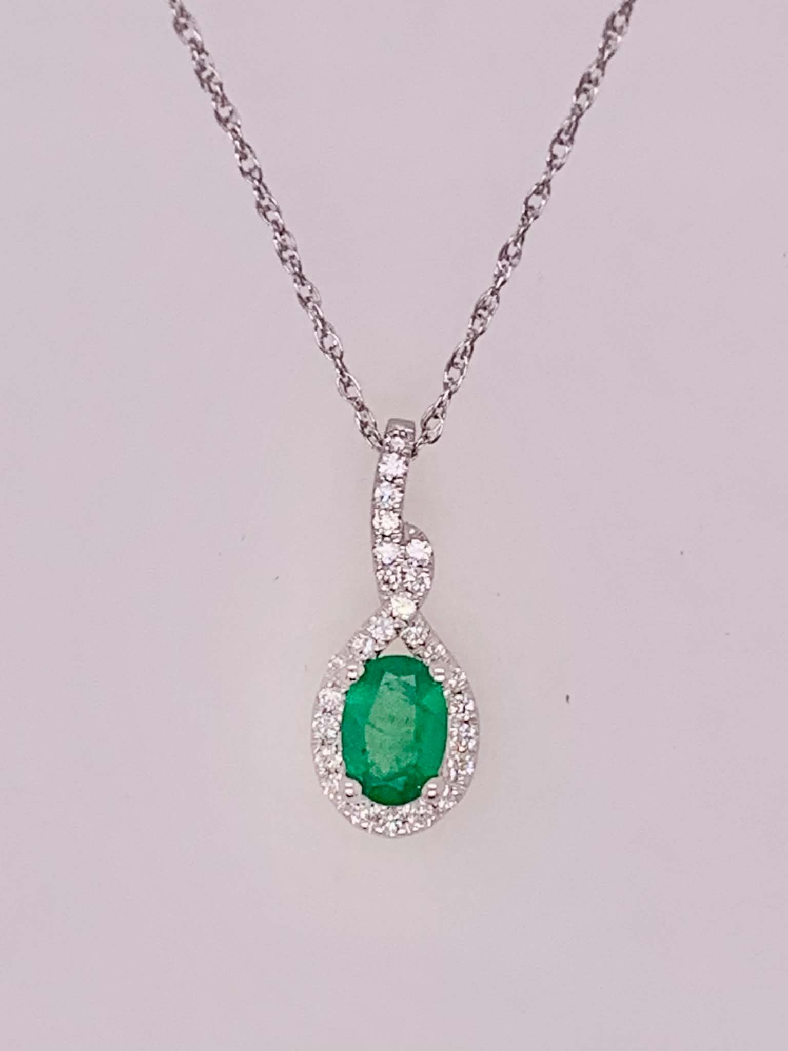 14K Emerald & Diamond Pendant