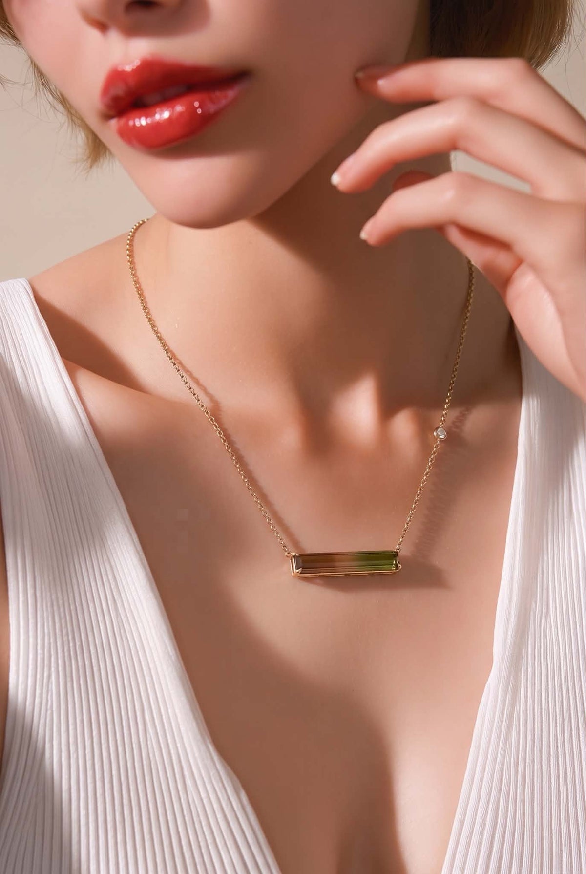 14K Bi Color Tourmaline & Diamond Necklace