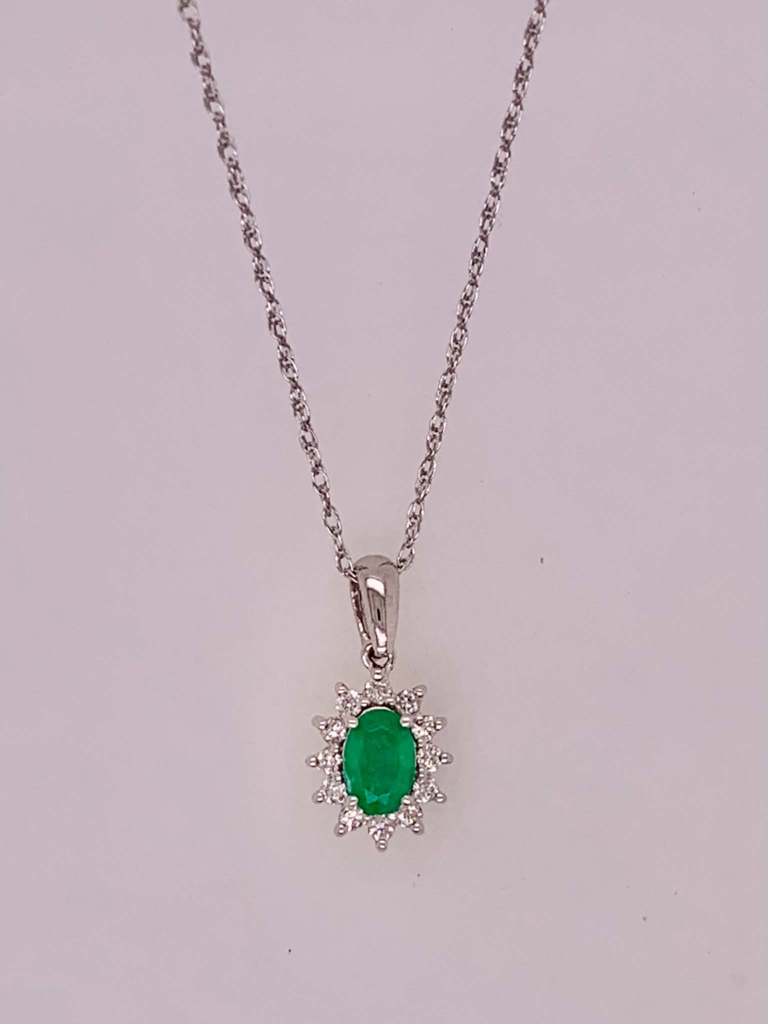 14K Emerald & Diamond Pendant