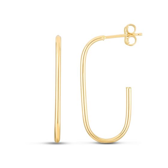 14K Gold Polished Paperclip Inspired J-Hoop Earrings