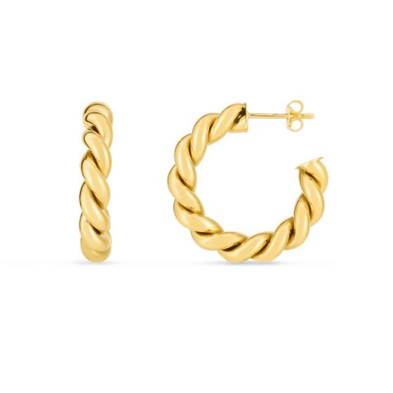 14K Gold Artisan Sculpted Hoop Earrings