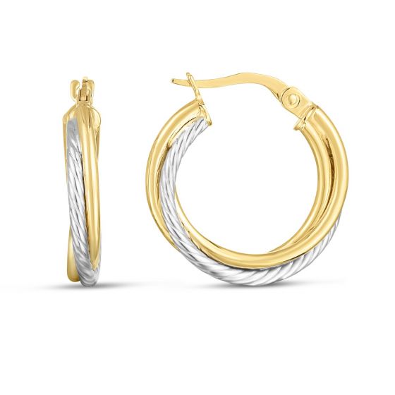 14K Two-tone Twisted Hoop Earrings