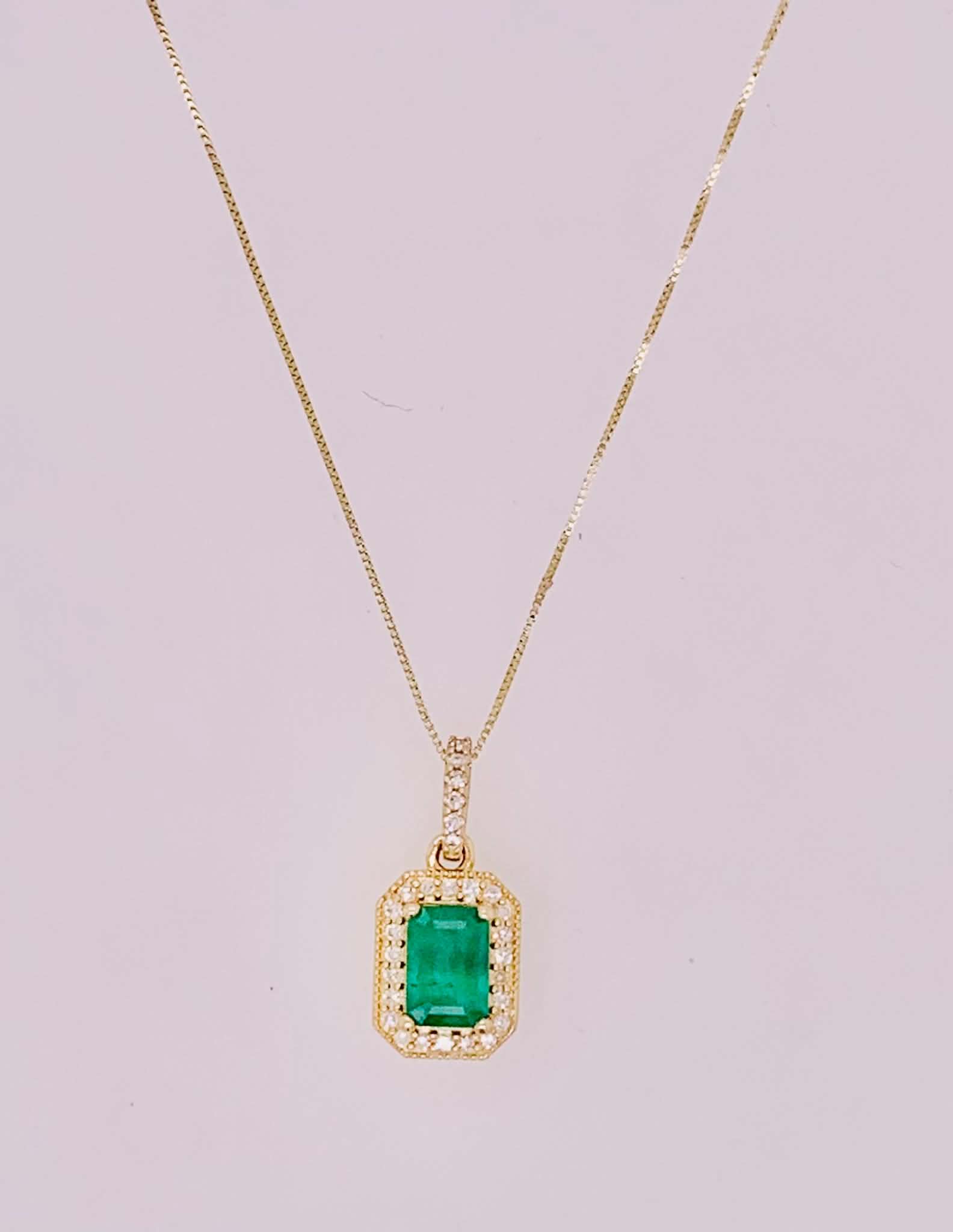 14K Emerald & Diamond Pendant