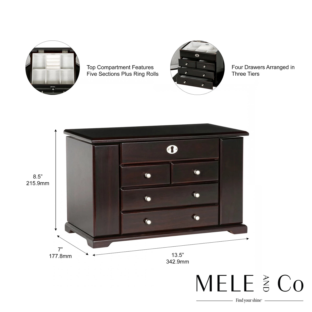 Ellington Mahogany Wooden Jewelry Box