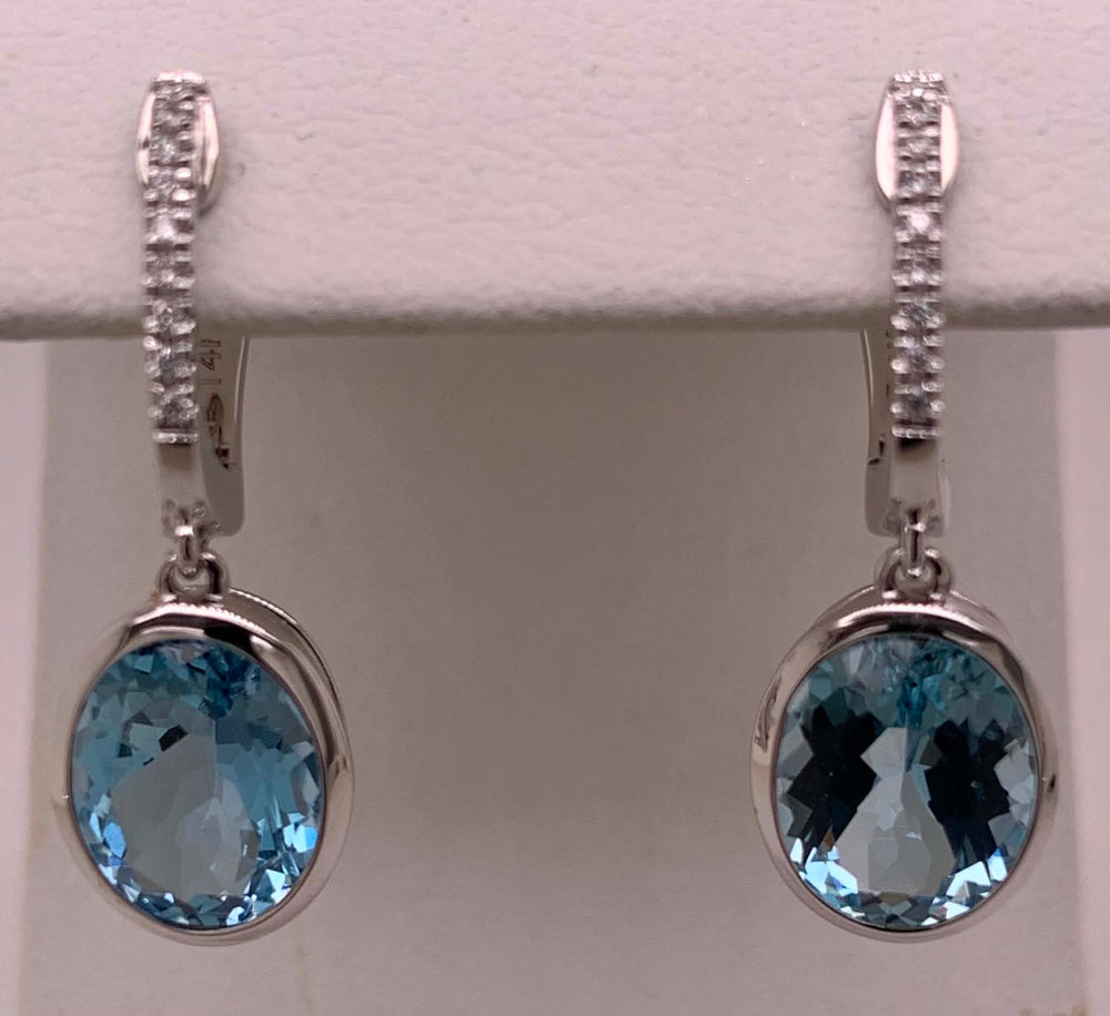14K Aquamarine & Diamond Earrings