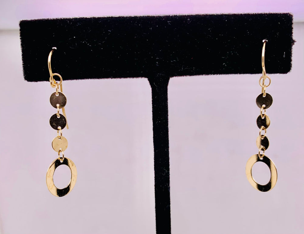 14K Drop Disc Earrings