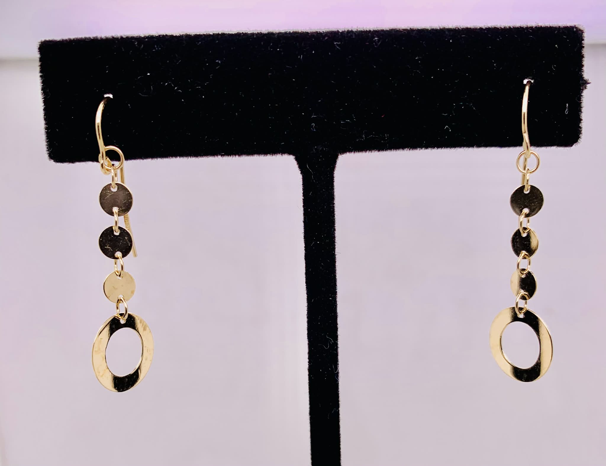 14K Drop Disc Earrings