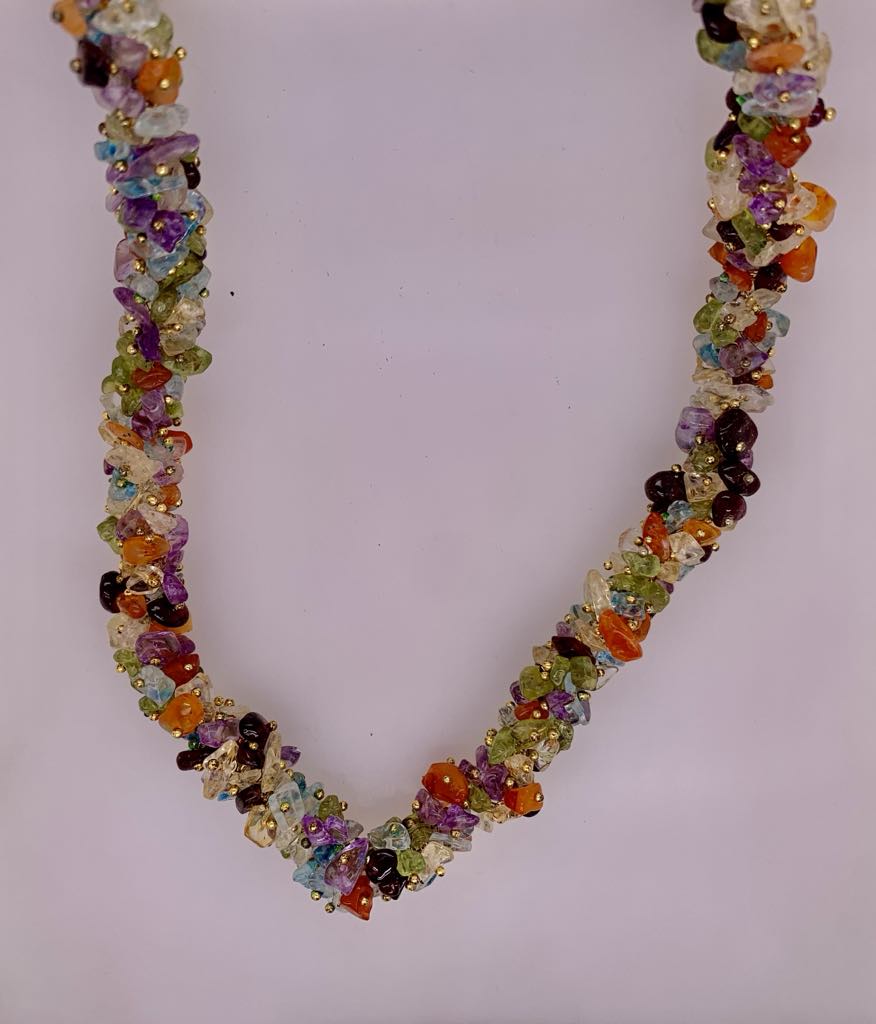 Estate Gold Filled Gemstone Cluster Necklace