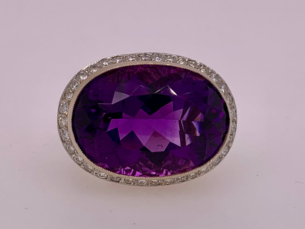 Estate 18K Amethyst & Diamond Ring
