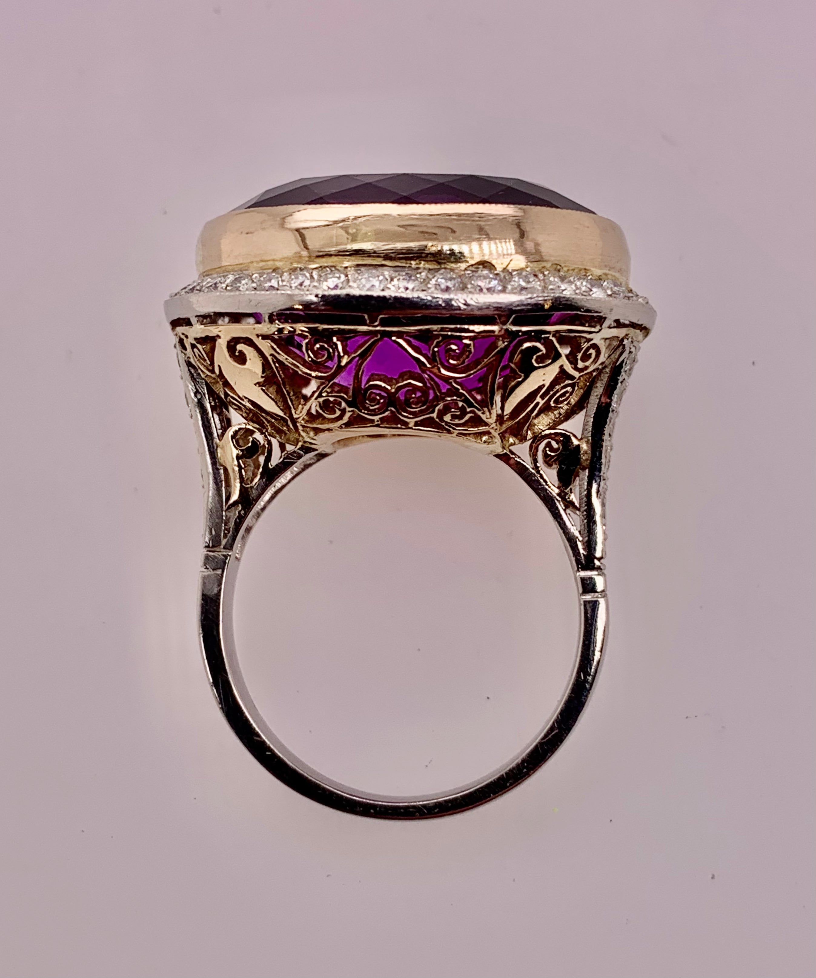 Estate 18K Amethyst & Diamond Ring