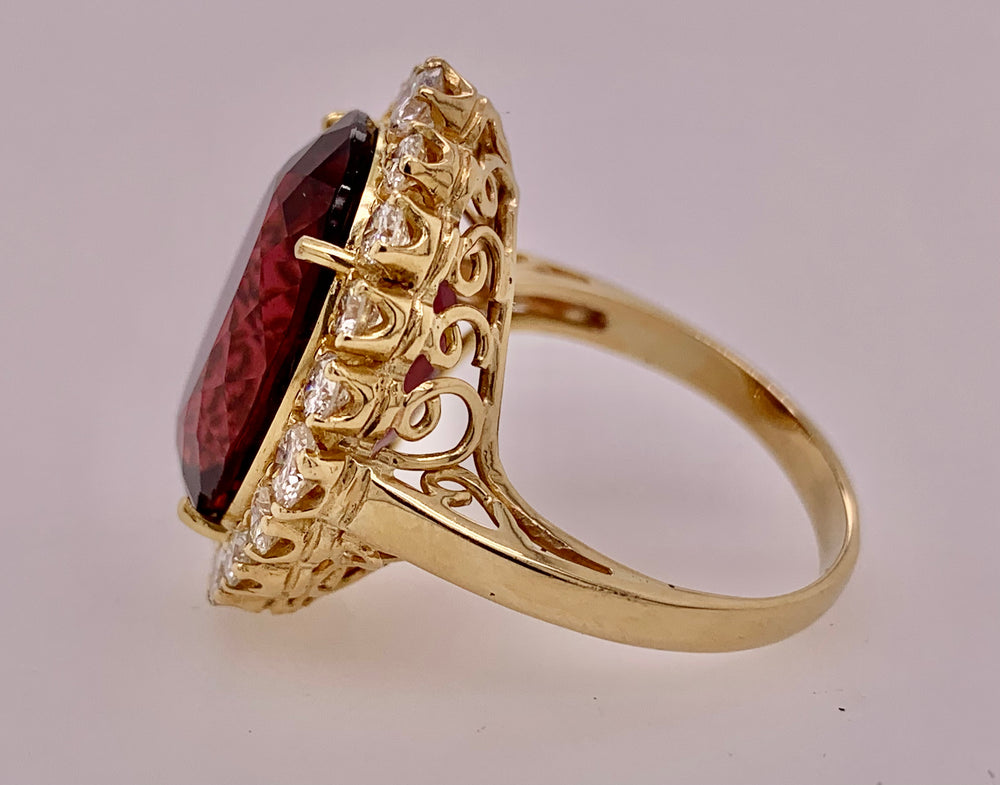 Estate Rubellite & Diamond Ring
