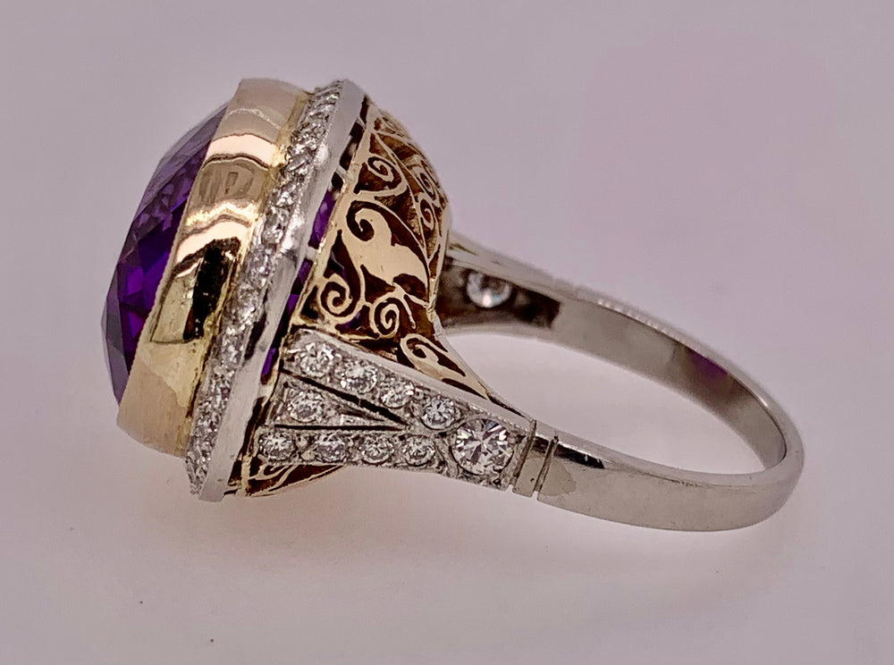 Estate 18K Amethyst & Diamond Ring