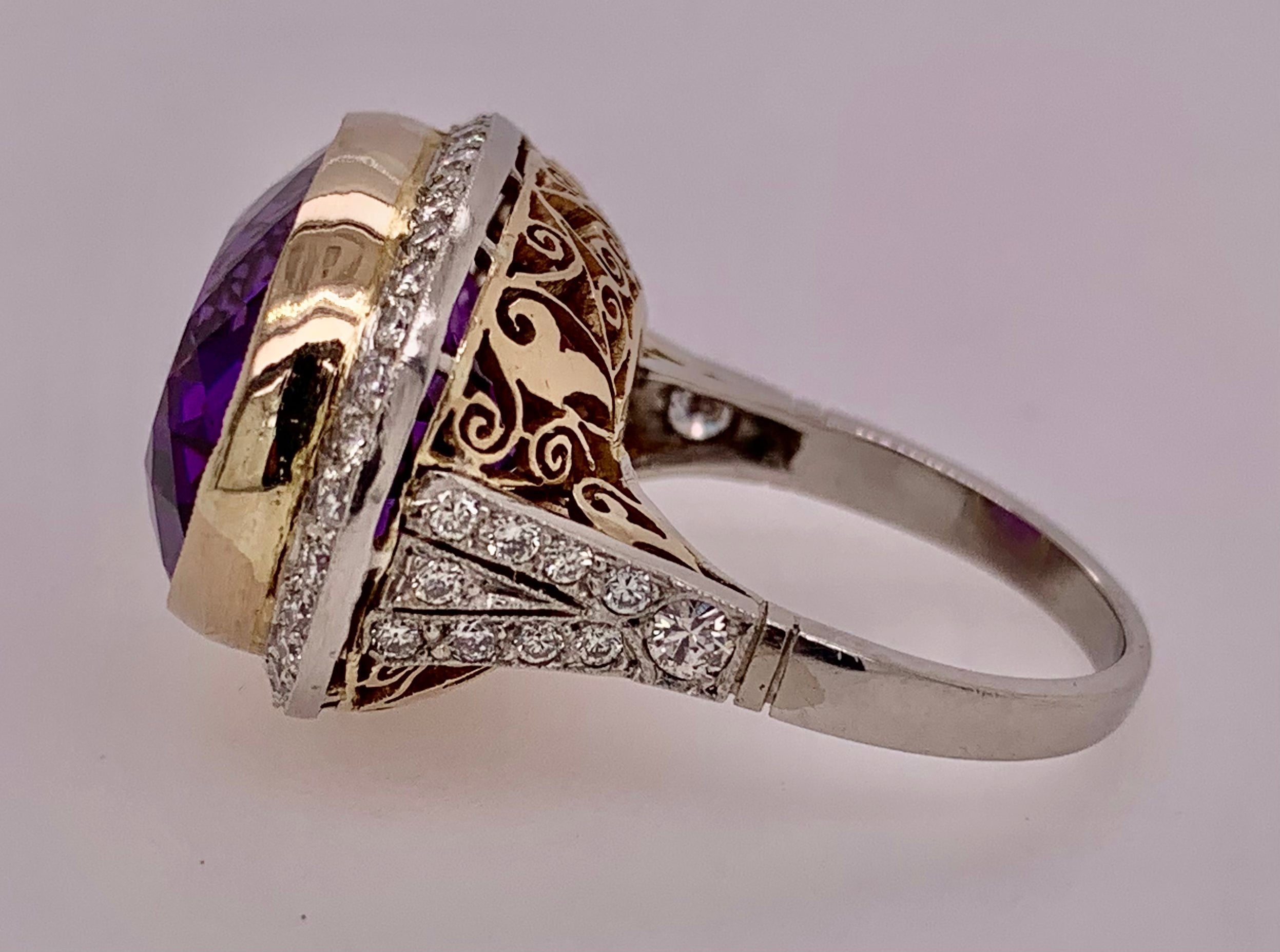 Estate 18K Amethyst & Diamond Ring