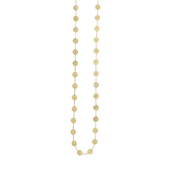 14K Gold Hammered Disc Long Necklace
