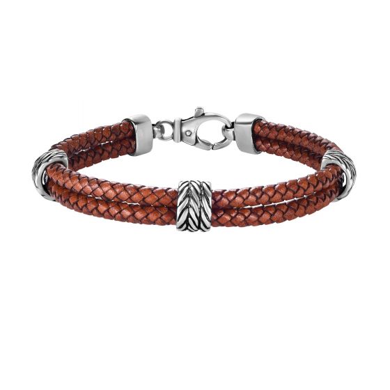 Phillip Gavriel Sterling Silver Men's Textured Leather Double Strand Bracelet