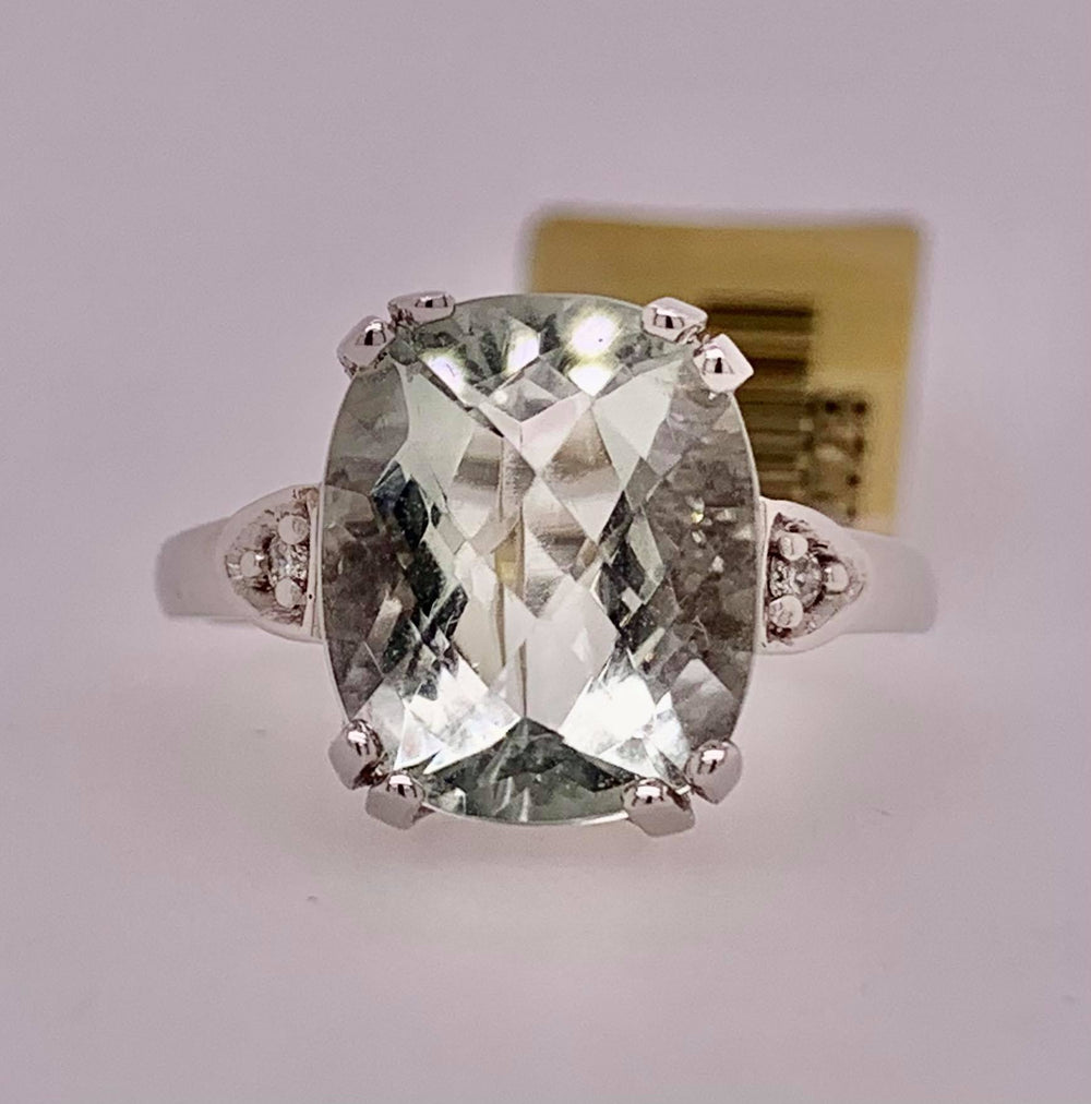 10K Green Amethyst & Diamond Ring