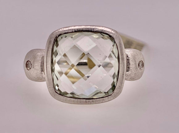 14K Green Amethyst & Diamond Ring