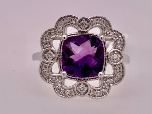 14K Amethyst & Diamond Ring