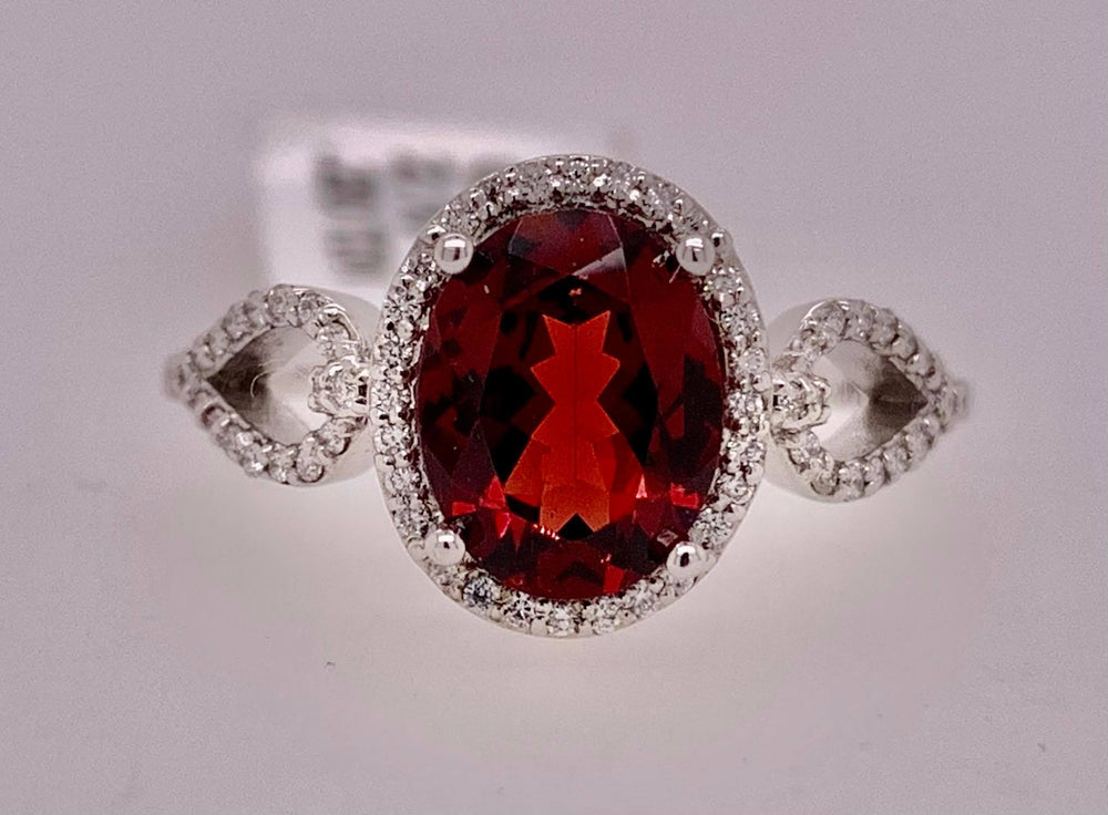 14K Garnet & Diamond Ring
