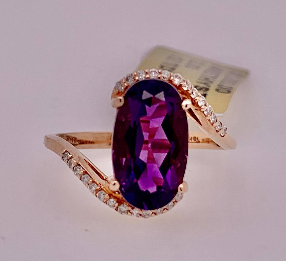 10K Amethyst & Diamond Ring