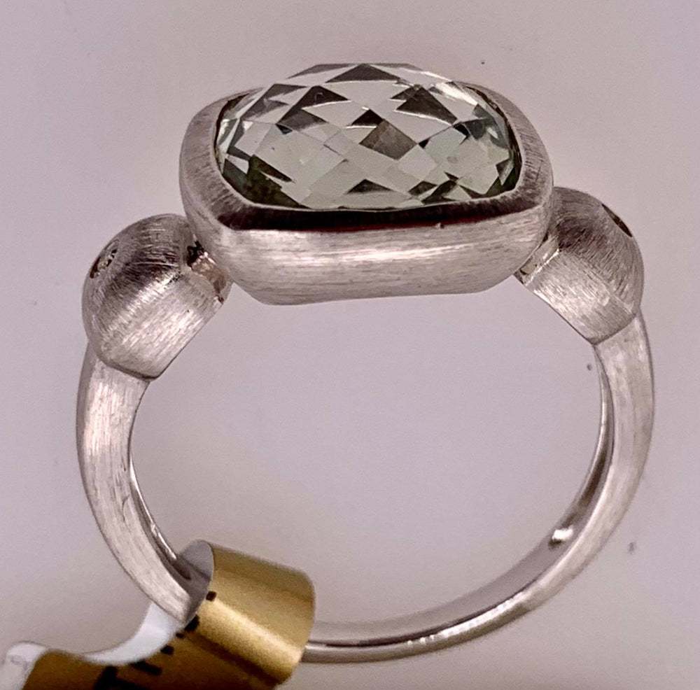 14K Green Amethyst & Diamond Ring