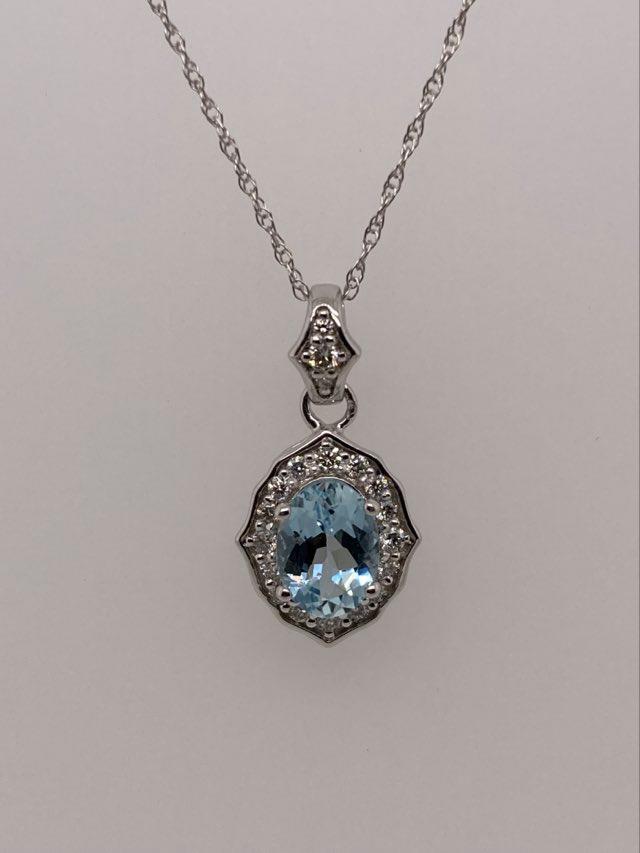 14K Aquamarine & Diamond Pendant