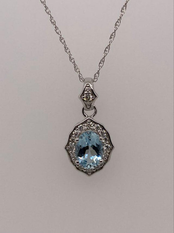 14K Aquamarine & Diamond Pendant