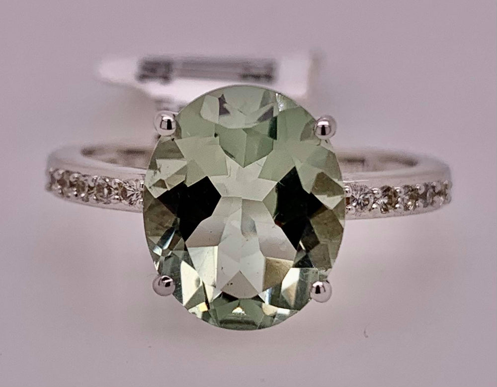 14K Green Amethyst & Diamond Ring