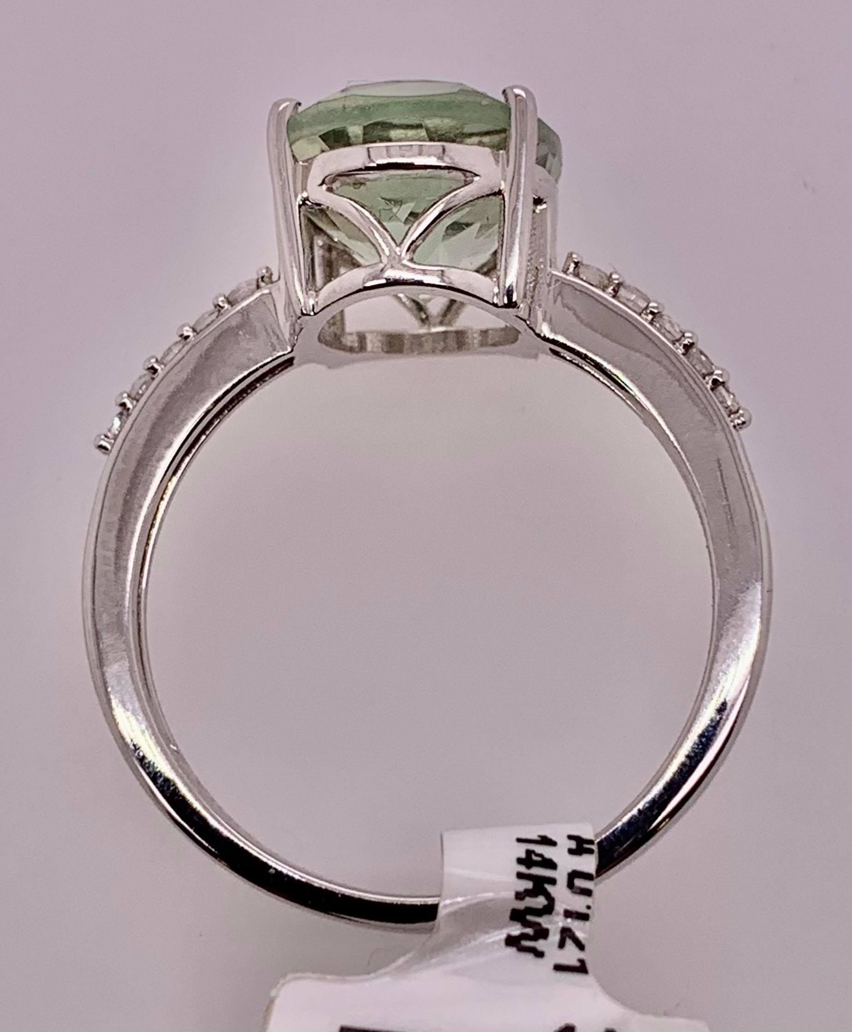 14K Green Amethyst & Diamond Ring