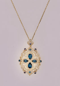 14K London Blue Topaz, Diamond & Blue Sapphire Pendant