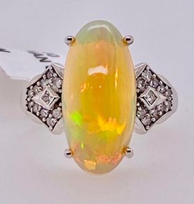 14K White Gold Ethiopian Opal and Diamond Ring