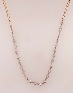 14K Yellow Gold Paperclip and Diamond Necklace