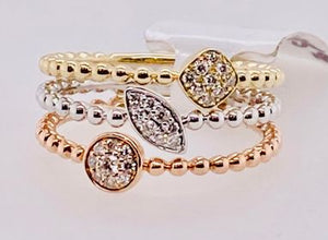 14K Tri-Color Diamond Stack Ring