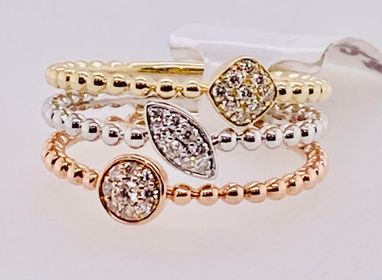 14K Tri-Color Diamond Stack Ring