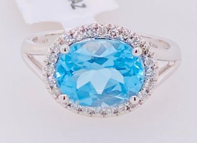 14K White Gold Blue Topaz and Diamond Ring