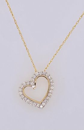 14K Yellow Gold Diamond Heart Pendant Necklace
