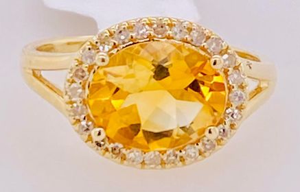 14K Yellow Gold Citrine and Diamond Ring