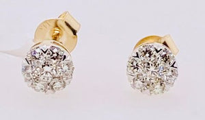 14K Yellow Gold Diamond Cluster Earrings