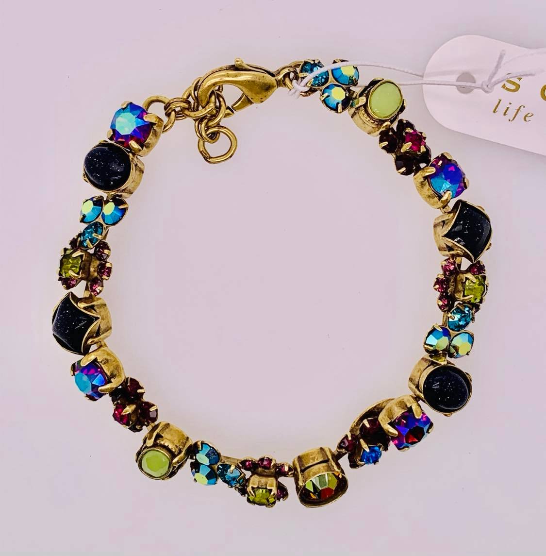Multi-Cut Crystal and Cabochon Line Bracelet