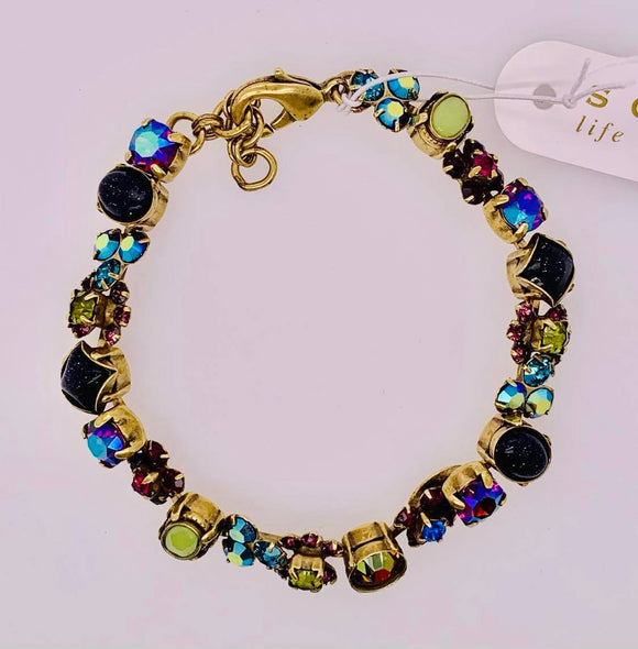 Multi-Cut Crystal and Cabochon Line Bracelet