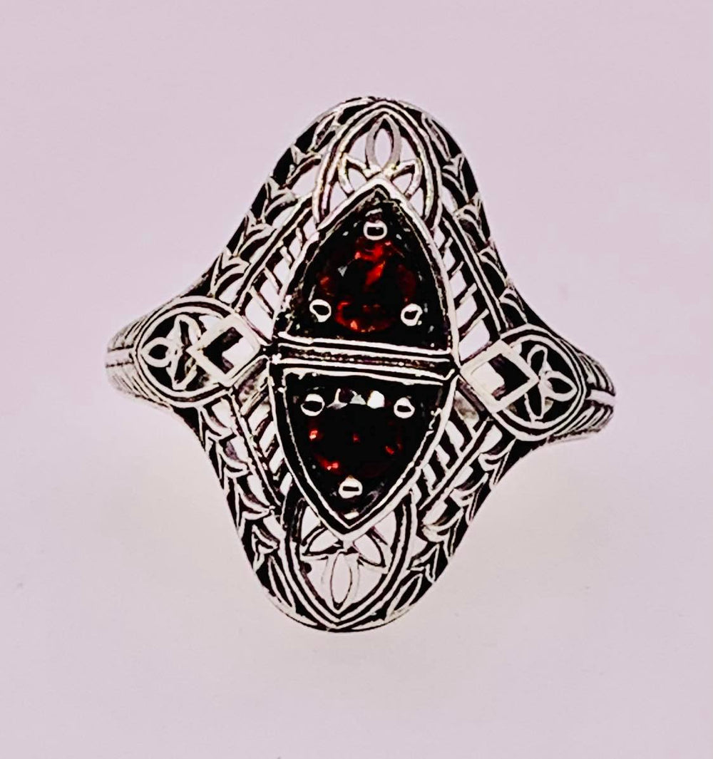 Sterling Siver Garnet Filigree Ring