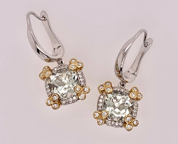 14K Prasiolite & Diamond Earrings