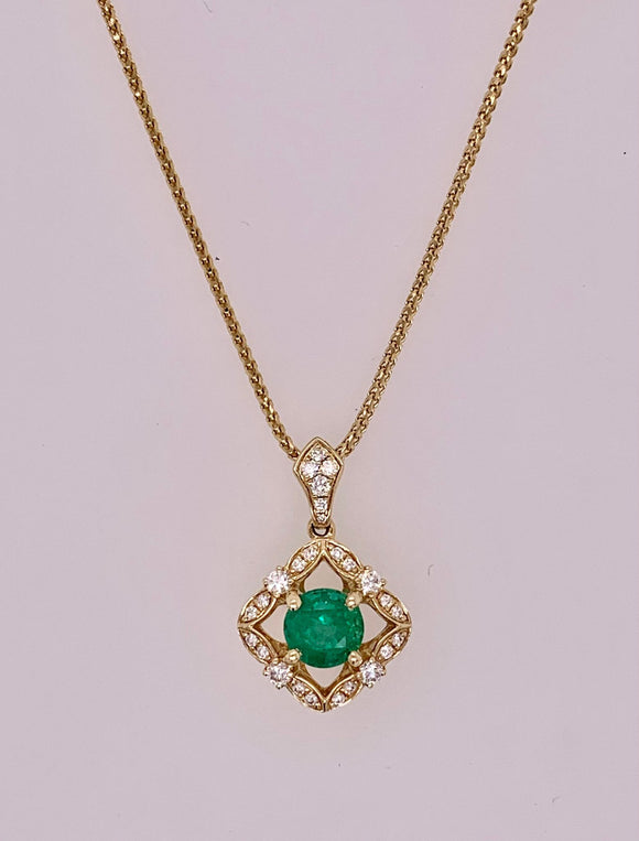 14K Emerald & Diamond Pendant