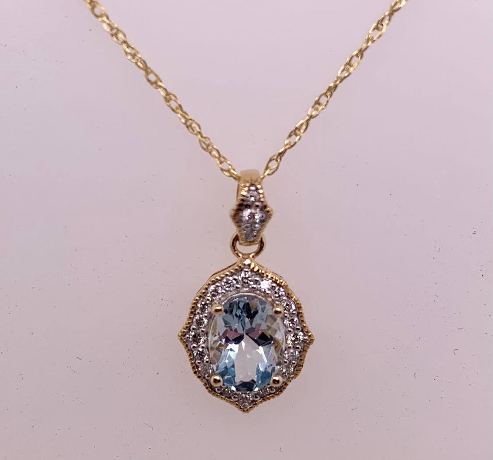 14K Aquamarine & Diamond Pendant