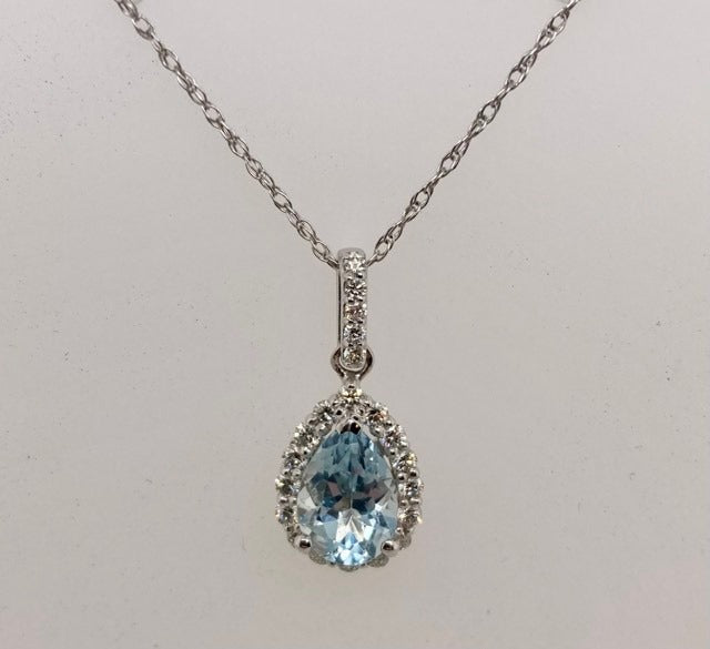 14K Aquamarine & Diamond Pendant