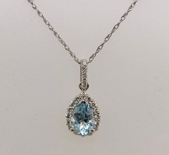 14K Aquamarine & Diamond Pendant